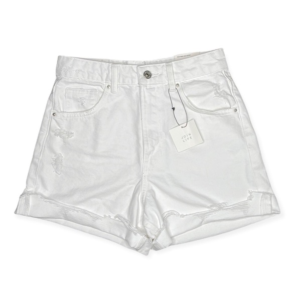 Zara High Waisted Dad White Distressed Shorts NWT size 2 - Picture 1 of 4
